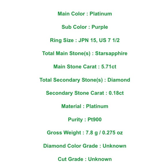 Jewelry Ring Starsapphire 5.71ct Platinum 3713523 - Picture 10 of 10